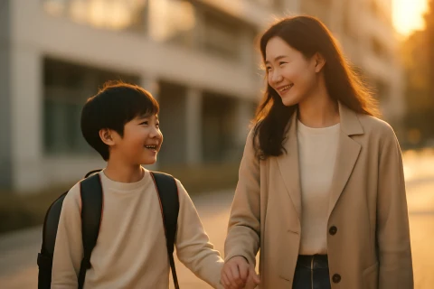 인천 계양구 학군 학원가 정보를 알아보는 학부모와 아이의 모습