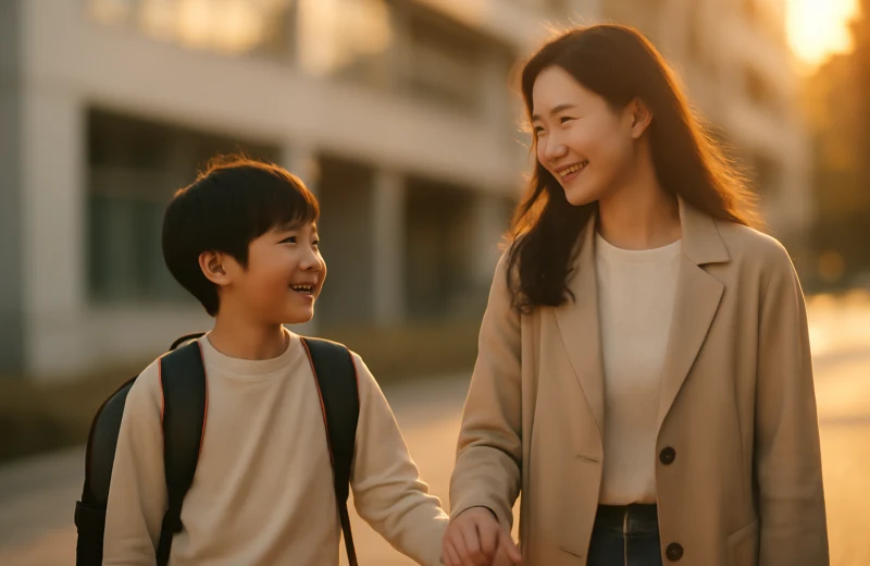인천 계양구 학군 학원가 정보를 알아보는 학부모와 아이의 모습