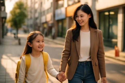 인천 남동구 구월동 학원가 거리를 걷는 학부모와 아이