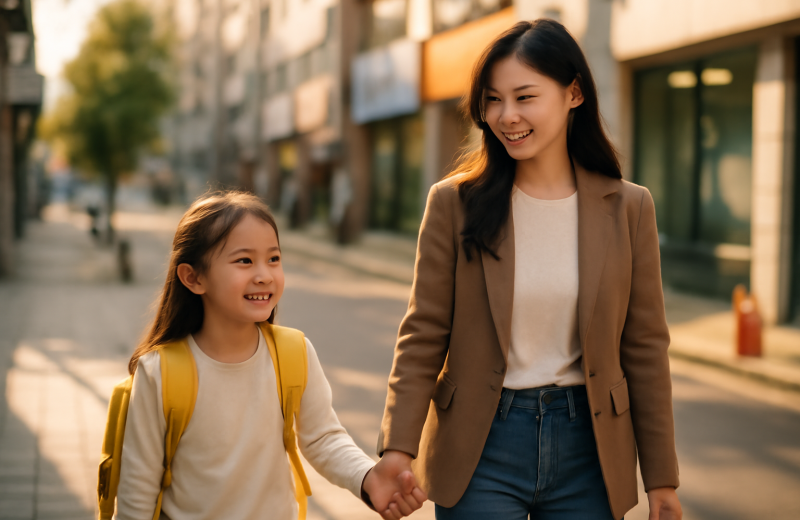 인천 남동구 구월동 학원가 거리를 걷는 학부모와 아이