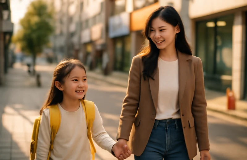 인천 남동구 구월동 학원가 거리를 걷는 학부모와 아이