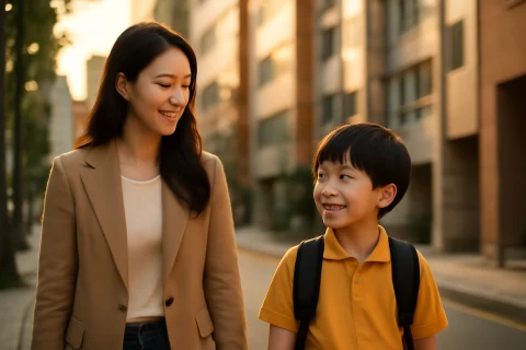 인천 남동구 구월동 학원가 학부모와 아이 등원 장면