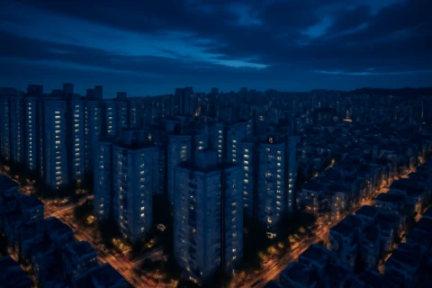 인천 남동구 구월동 학원가 주변 아파트 단지 항공 야경