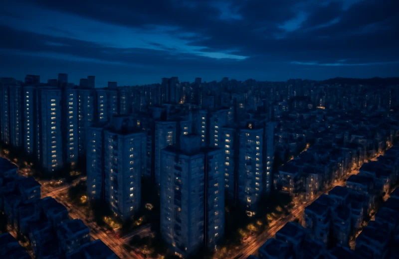 인천 남동구 구월동 학원가 주변 아파트 단지 항공 야경
