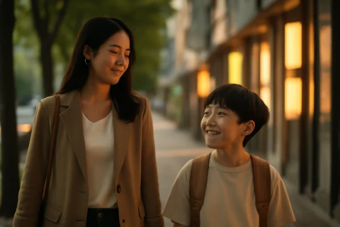 인천 남동구 구월동 학원가 골목을 걷는 학부모와 초등학생 자녀