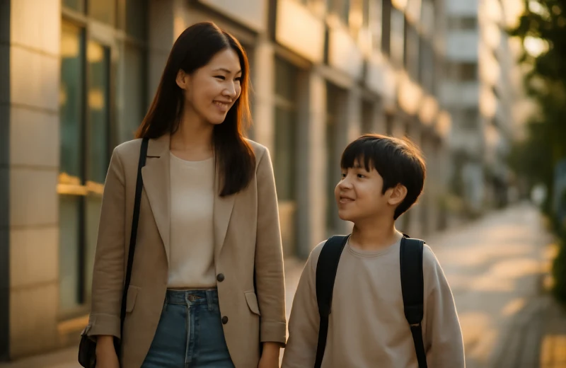 인천 남동구 구월동 학원가 거리를 걷는 학부모와 초등학생