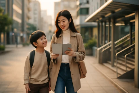 인천 미추홀구 학군 학원가 탐방하는 학부모와 아이 모습
