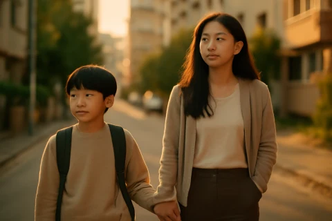 인천 미추홀구 학군 학원가 이사 고민 중인 학부모와 아이 통학 모습
