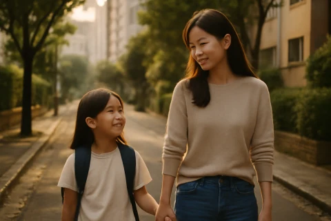 인천 미추홀구 학군 학원가 이사 고민하는 학부모와 아이 등하굣길 장면