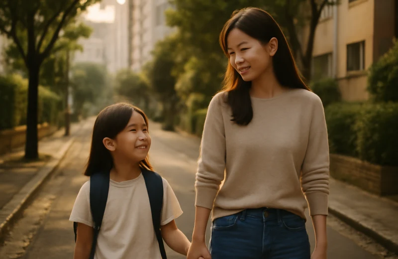 인천 미추홀구 학군 학원가 이사 고민하는 학부모와 아이 등하굣길 장면