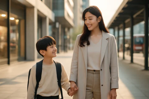 인천 부평역 학원가 근처를 걷는 학부모와 초등학생 자녀