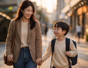 인천 부평역 학원가 학부모와 초등학생 아이 함께 하교하는 장면