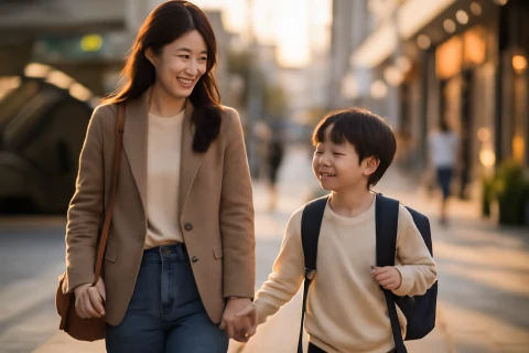 인천 부평역 학원가 학부모와 초등학생 아이 함께 하교하는 장면
