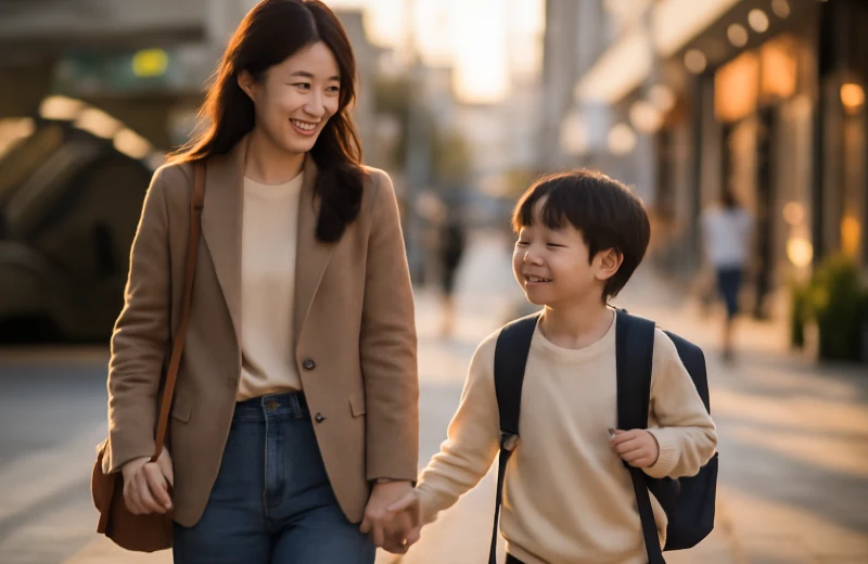 인천 부평역 학원가 학부모와 초등학생 아이 함께 하교하는 장면