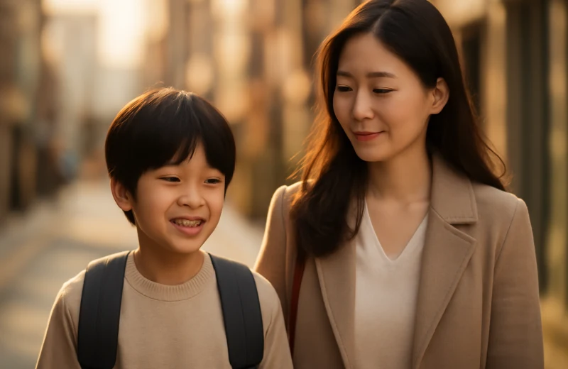 인천 부평구 학원가 골목을 걷는 학부모와 아이 모습