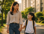 인천 부평구 삼산동 아파트 단지 앞 학부모와 초등학생 등하교 장면