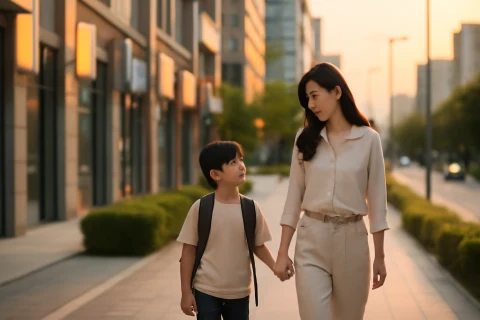 인천 서구 청라 학원가 저녁 풍경, 학원 다니는 초등학생과 학부모