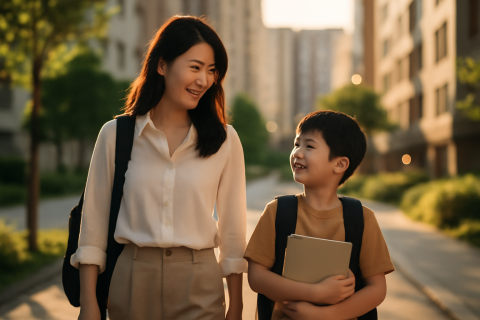 인천 서구 학군 좋은 동 비교 – 청라·검단 학원가 걷는 학부모와 자녀