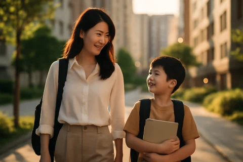 인천 서구 학군 좋은 동 비교 – 청라·검단 학원가 걷는 학부모와 자녀