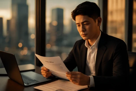 인천 수출기업 지원금 서류를 검토하는 중소기업 담당자