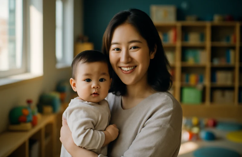 인천 어린이집 입소 신청 안내 받는 엄마와 아기 모습