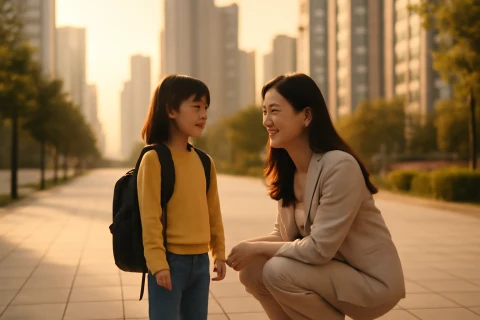 인천 연수구 송도 학원가 인근 산책하는 학부모와 초등학생 자녀