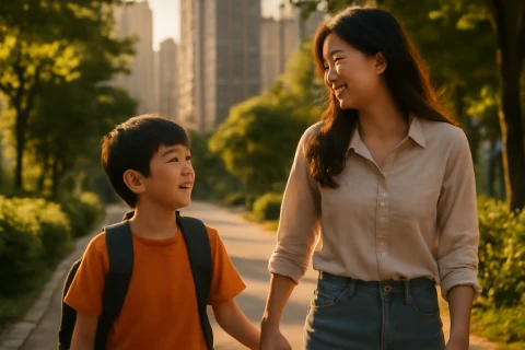 인천 연수구 송도 학군 골든아워 학부모 자녀 등하교 장면