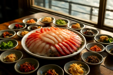 인천 연안부두 회타운 60첩 밥상 스타일 해산물 한 상 차림