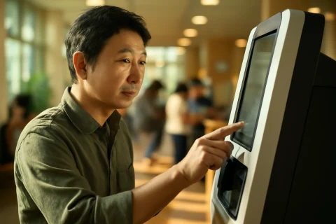 인천 주민센터 무인민원발급기에서 서류 발급하는 시민