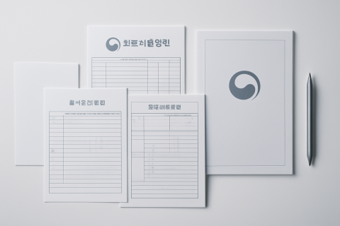 인천 중구 복지 지원금 신청 서류와 볼펜이 흰 책상 위에 정리된 모습