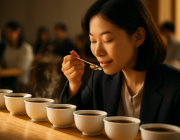 인천 커피 시음회에서 커피 향을 음미하는 참가자의 모습