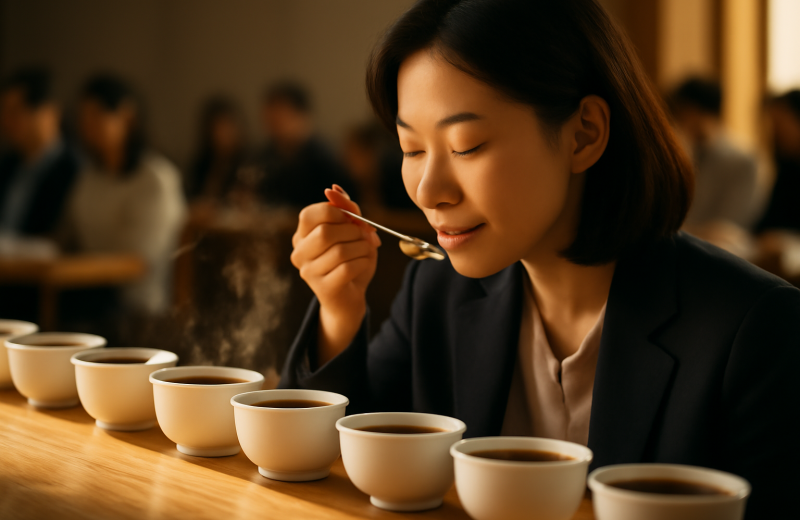 인천 커피 시음회에서 커피 향을 음미하는 참가자의 모습