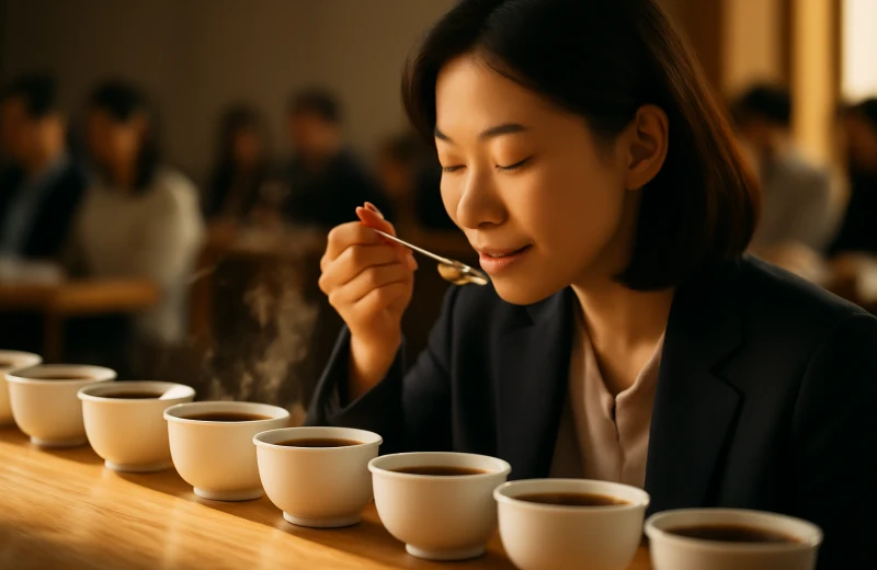 인천 커피 시음회에서 커피 향을 음미하는 참가자의 모습