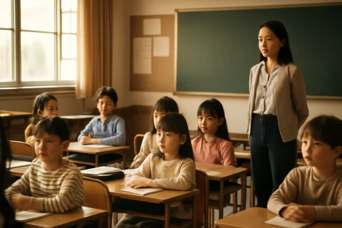인천 학교 교실에서 수업 중인 학생들과 교사의 모습