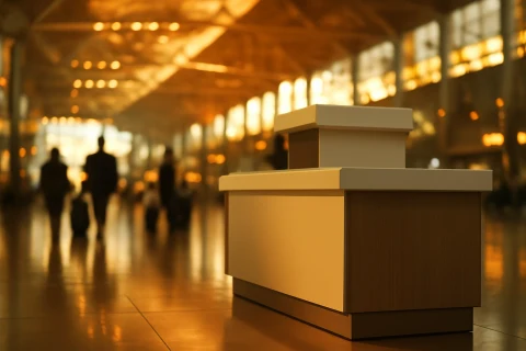 인천공항 출국장 세관 신고 데스크와 환한 터미널 내부 전경