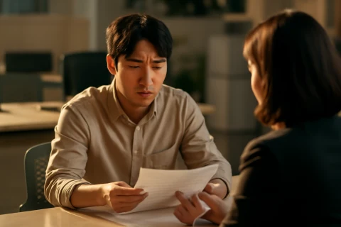 인천 고용센터 재취업 상담 중인 직장인과 상담사 장면
