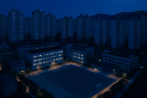 인천 계양구 중학교 학군 아파트 단지 항공 전경 야경