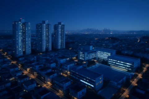 인천 남동구 논현동 아파트 단지와 중학교 일대 항공 야경