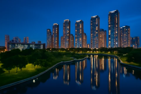 인천 연수구 송도 중학교 학군 아파트 단지 항공 전경