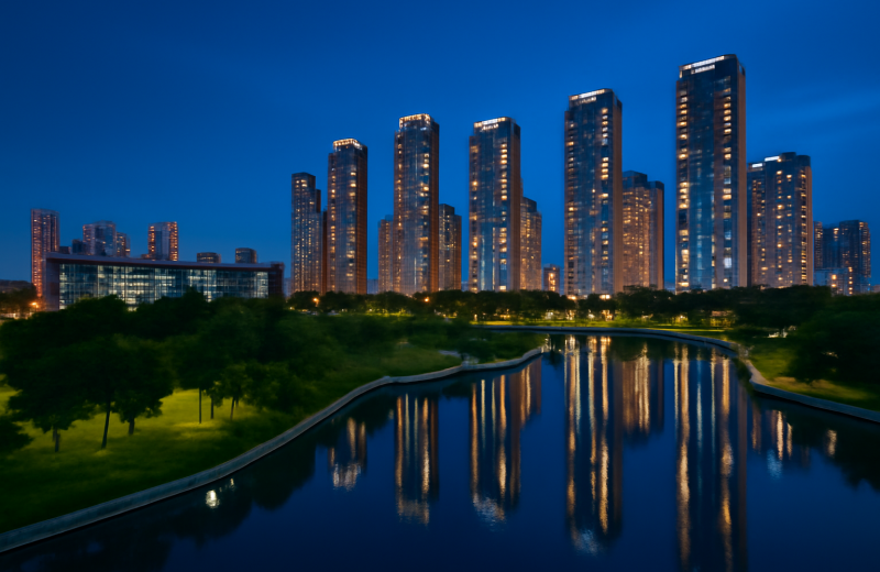 인천 연수구 송도 중학교 학군 아파트 단지 항공 전경