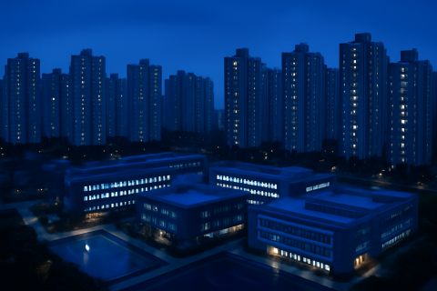 인천 영종구 하늘도시 아파트 단지와 초등학교 전경 항공뷰