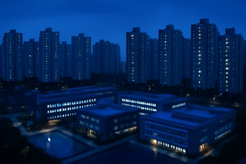 인천 영종구 하늘도시 아파트 단지와 초등학교 전경 항공뷰