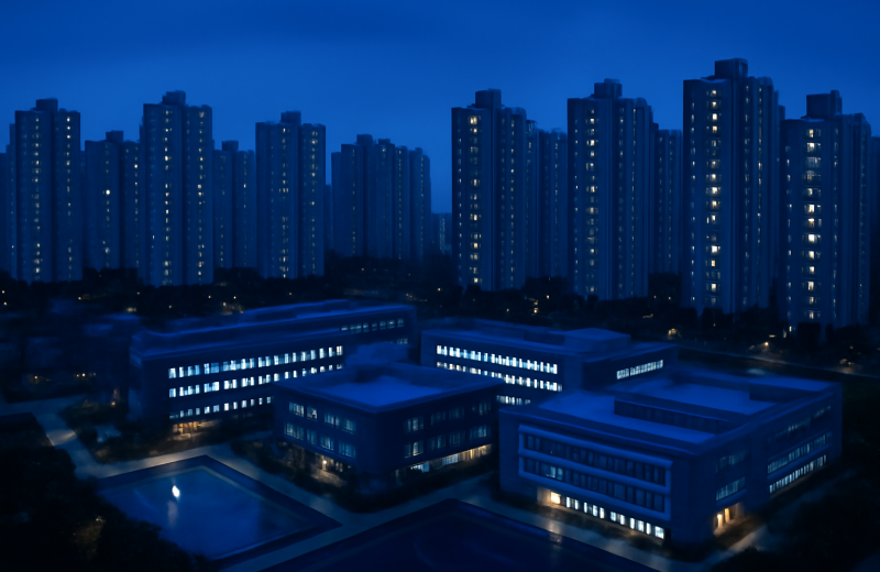 인천 영종구 하늘도시 아파트 단지와 초등학교 전경 항공뷰
