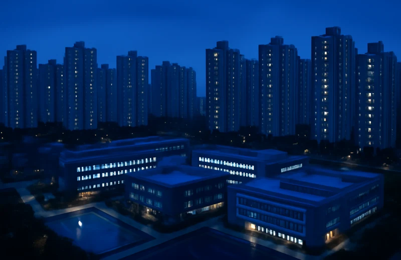 인천 영종구 하늘도시 아파트 단지와 초등학교 전경 항공뷰