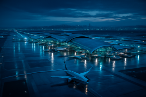 인천공항 여름 출국 가이드 황혼 시간대 항공기와 터미널 항공 뷰