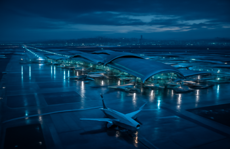 인천공항 여름 출국 가이드 황혼 시간대 항공기와 터미널 항공 뷰