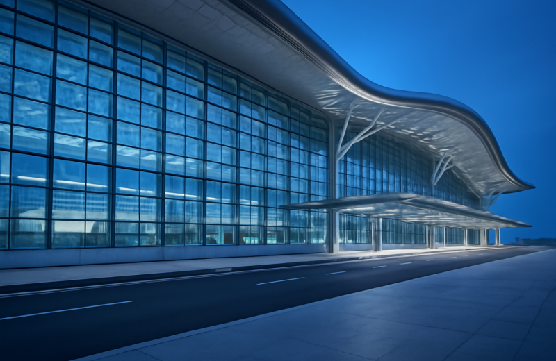 인천공항 터미널 외관 블루아워 전경