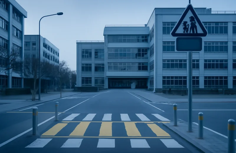 인천 제물포구 어린이보호구역 횡단보도와 스쿨존 표지판이 있는 등굣길 전경