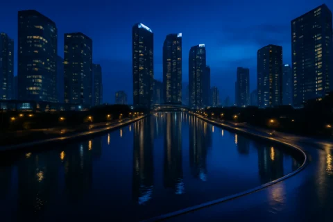 인천 송도 센트럴파크 수로 항공 전경, 해수 수상택시 운항 구간