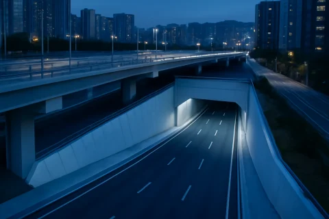 인천 봉오대로 경명대로 도로 연결 계획을 연상하는 터널 진입로